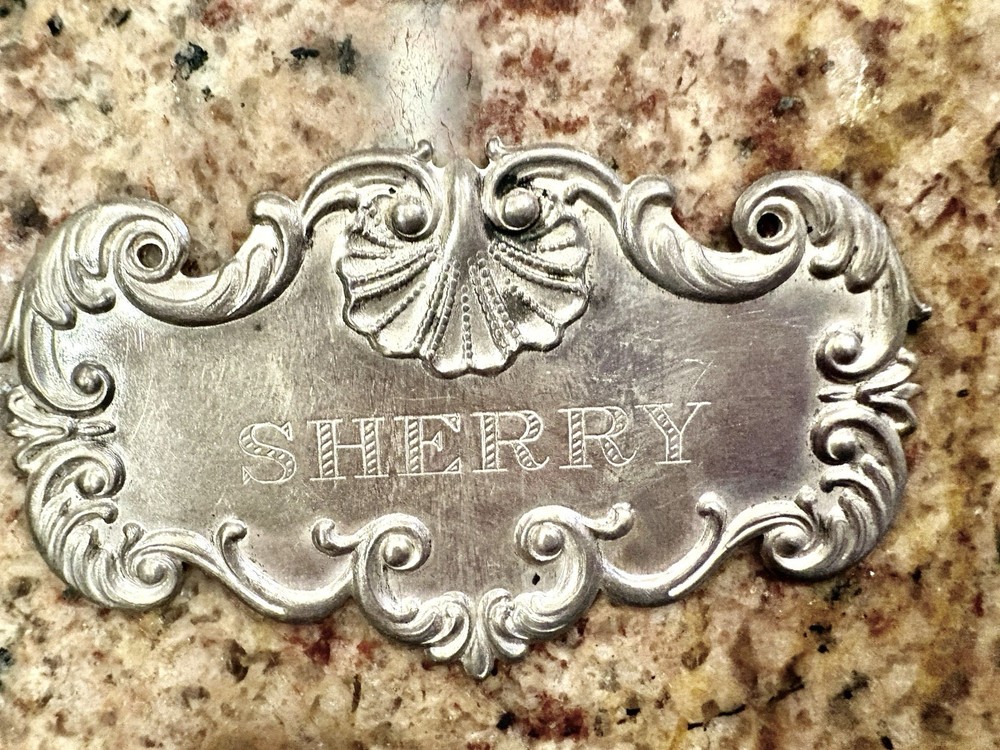 STERLING SILVER SHERRY DECANTER LABEL, VINTAGE