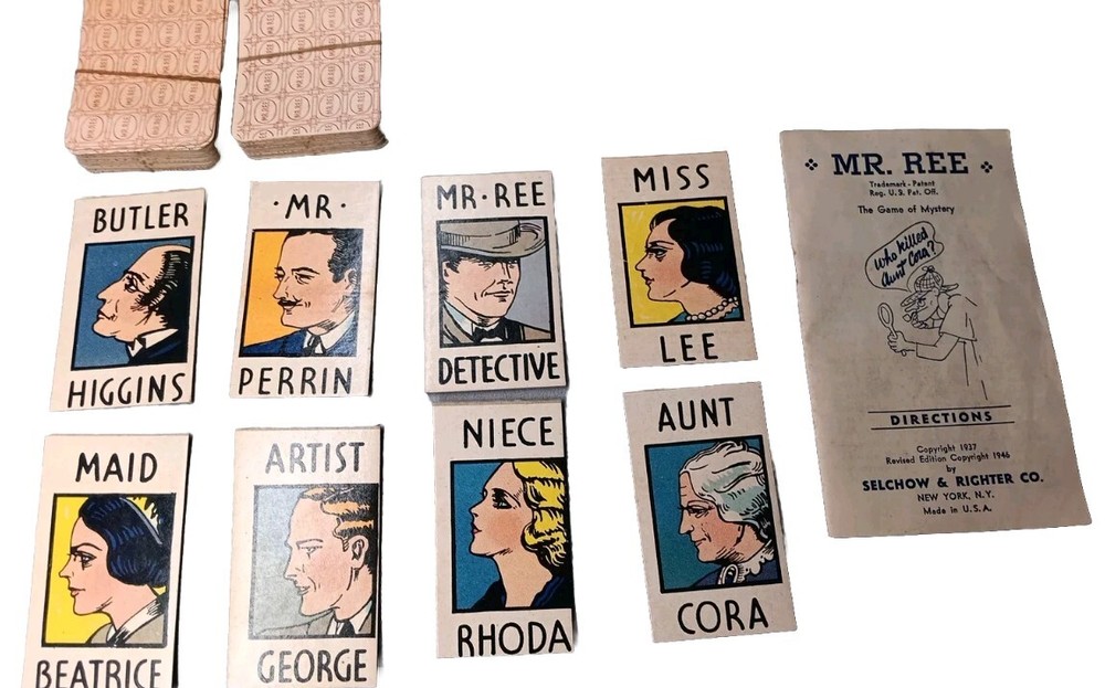 1943 Mr. Ree The Fireside Detective Vintage Board Game + Box Missing 2 Pieces