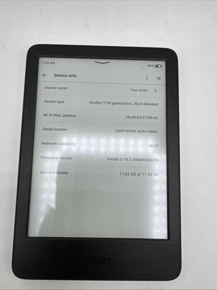 Amazon Kindle 11th Gen 2024 RS23CV Black 16gb Reader Only