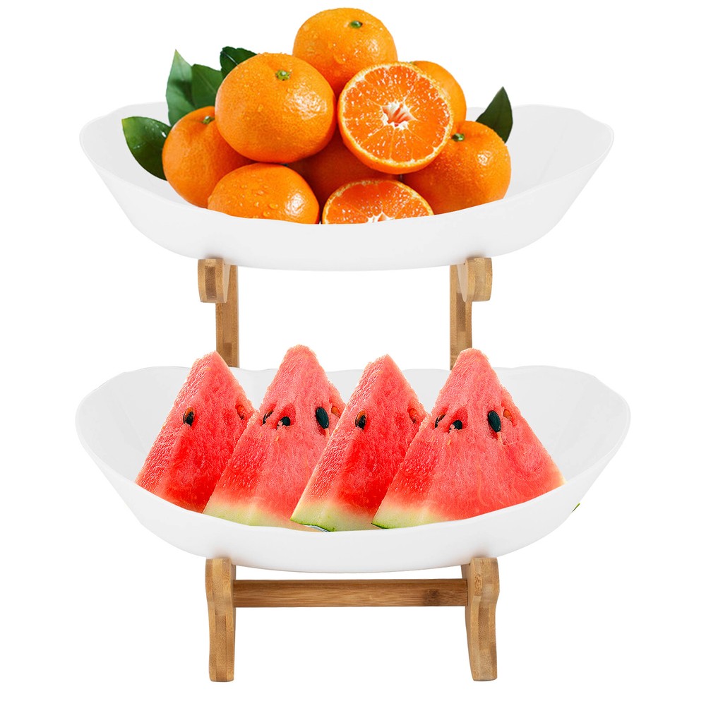 2 Tier Fruit Bowl, Fruit Basket Stand, Fruit Serving Tray