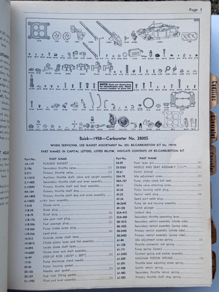 Carter Carburetor Service Manual Binder ALL Models AFB WCFB YF Exploded Diagrams