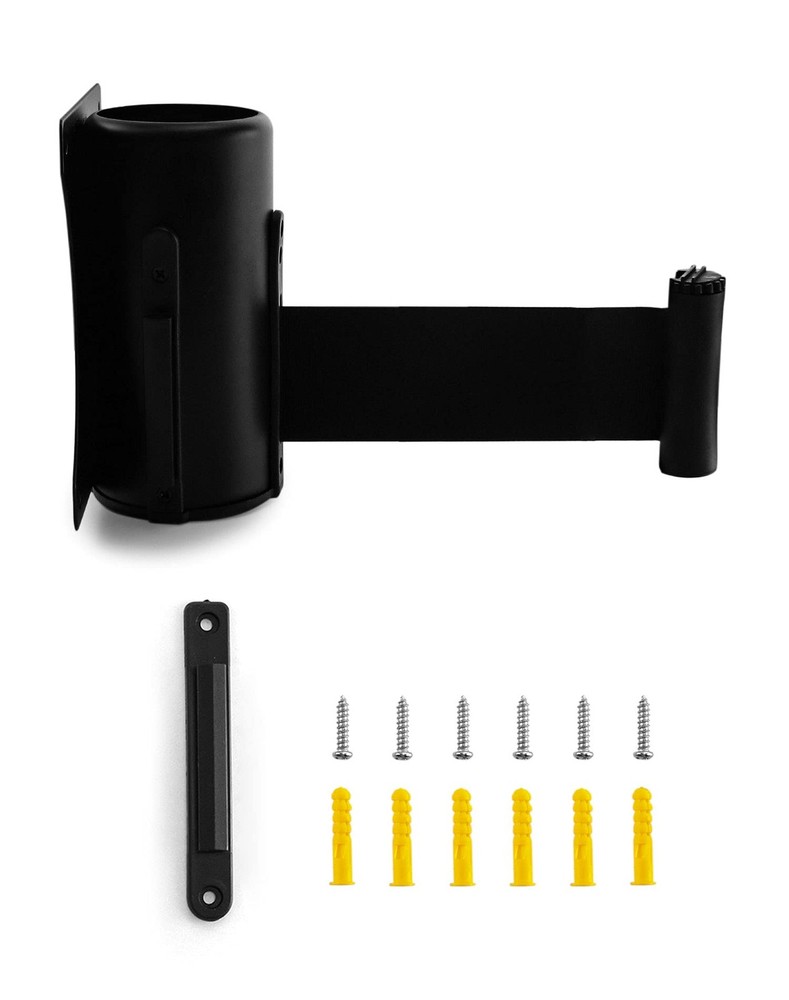 QWORK Wall Mounted Retractable Belt Barrier, Crowd Control 10', Black