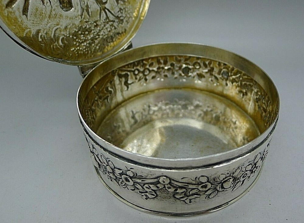 GERMAN SOLID 800 SILVER BOX HANAU GEORGE ROTH NICE SIZED COURTING SCENE W/ DOG