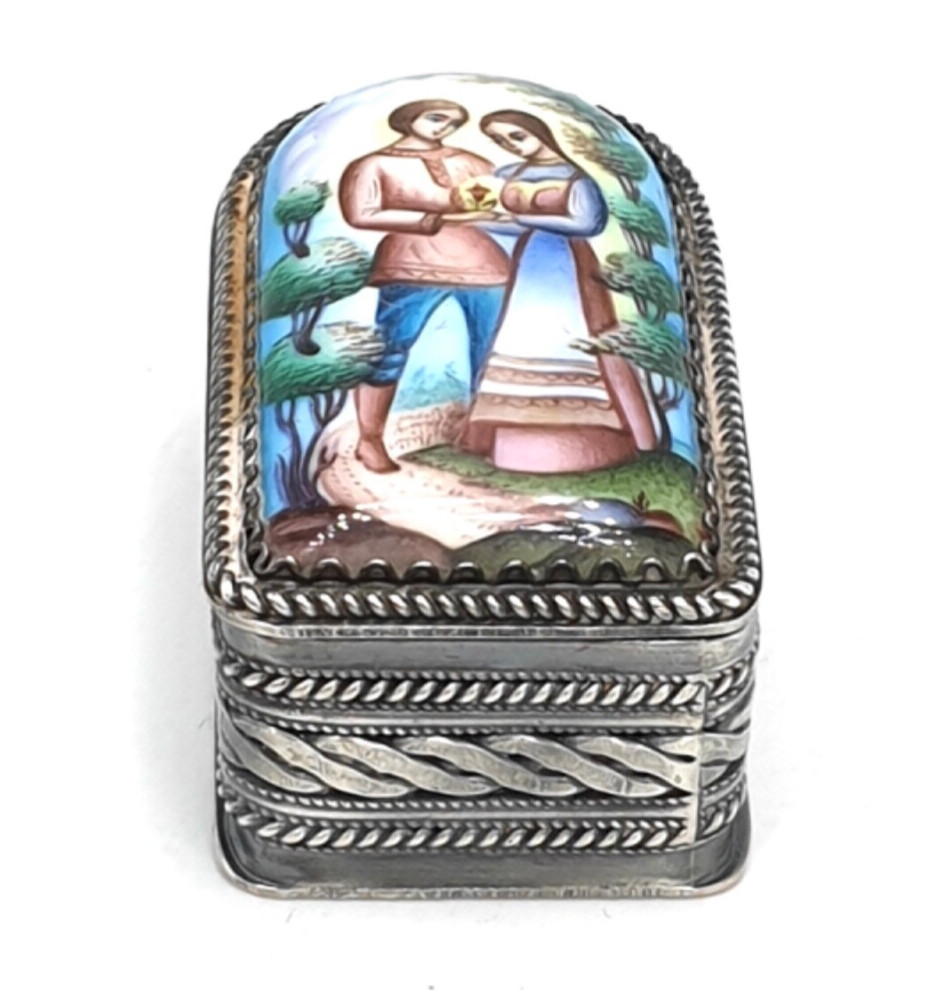 Vintage Mini Pillbox Love In Silver And Enamel