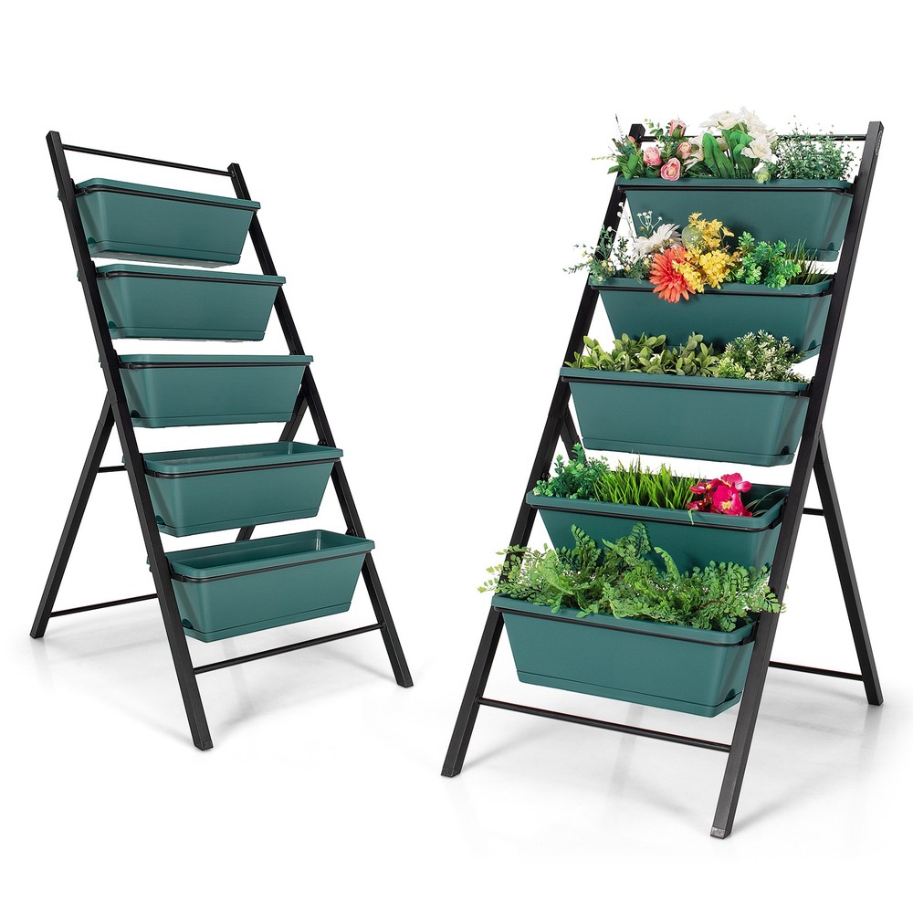 5-tier 2PCS Vertical Garden Planter Box Elevated Raised Bed w/5 Container Green