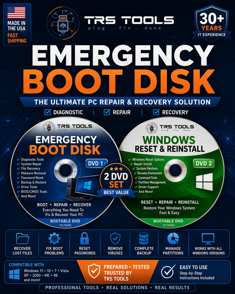 Emergency Boot Disk PC Repair Diagnostics For Windows 11, 10 CD DVD