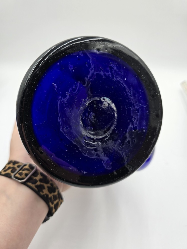 Hand Blown Cobalt Blue Glass Pitcher 9”