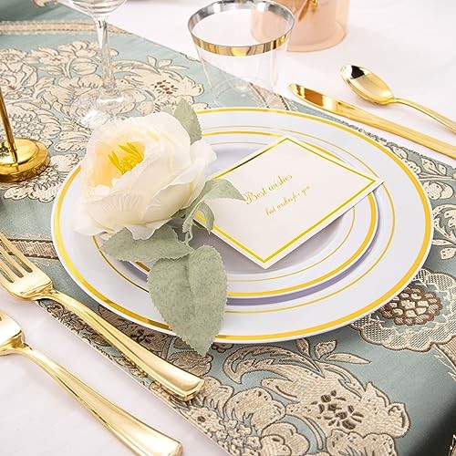 210 Piece Plastic Dinnerware Set, Include: 30 Dinner Gold 210PCS（30 Guests）