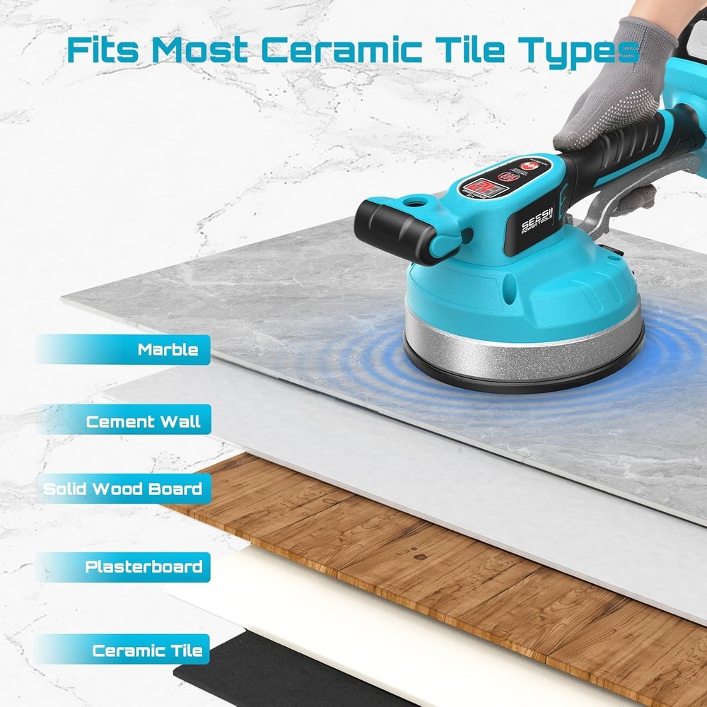 Seesii Tile Vibration Tools 2*Battery 350LB Suction Cup Tile Vibration Machine