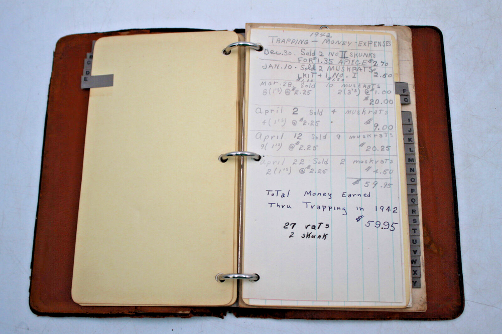 1940s 5x7" Spiral Leather Notebook Trapper Hunter Description CNY Upstate NY Exp