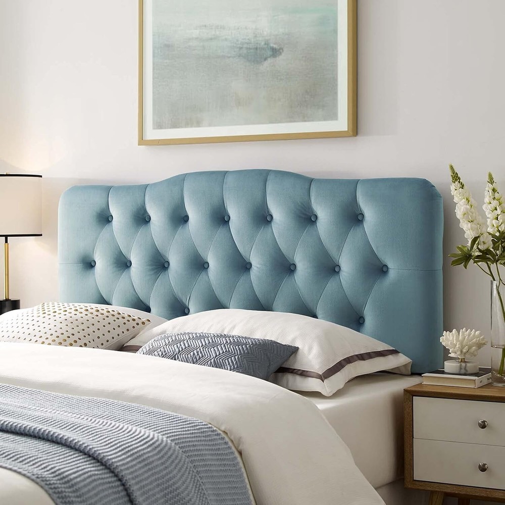 Modway Annabel Diamond Tufted Performance Velvet Queen Headboard in Light Blue