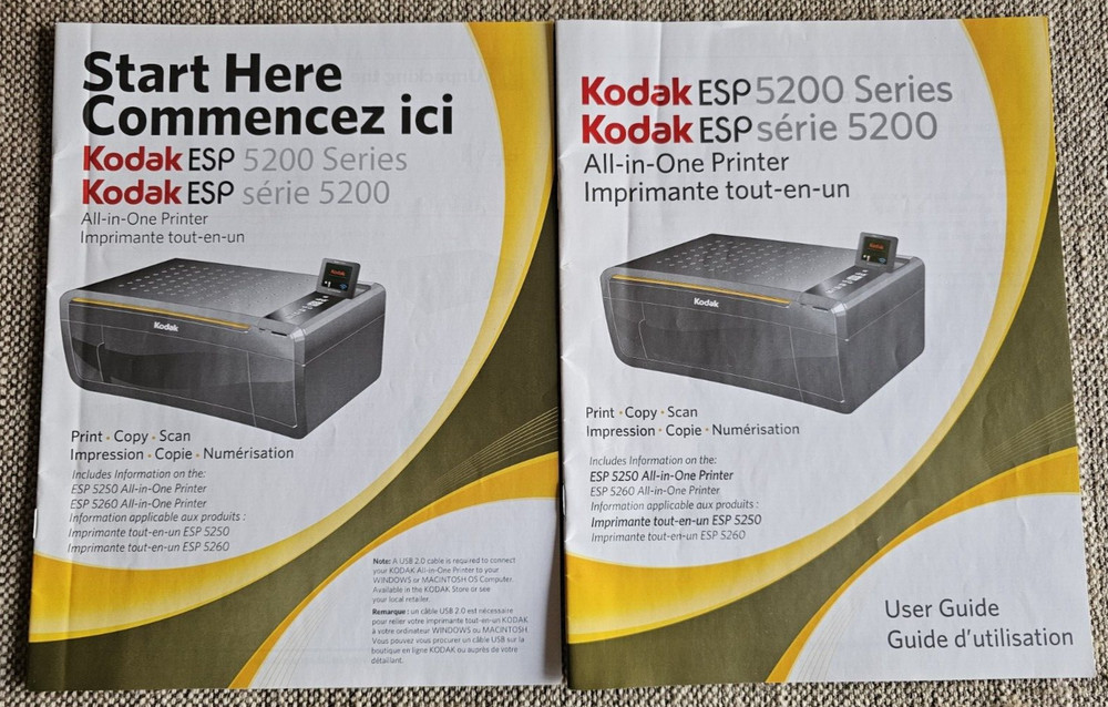 Kodak Printer ESP 5200 Series User Guide Manual and Start Here Guide Booklet