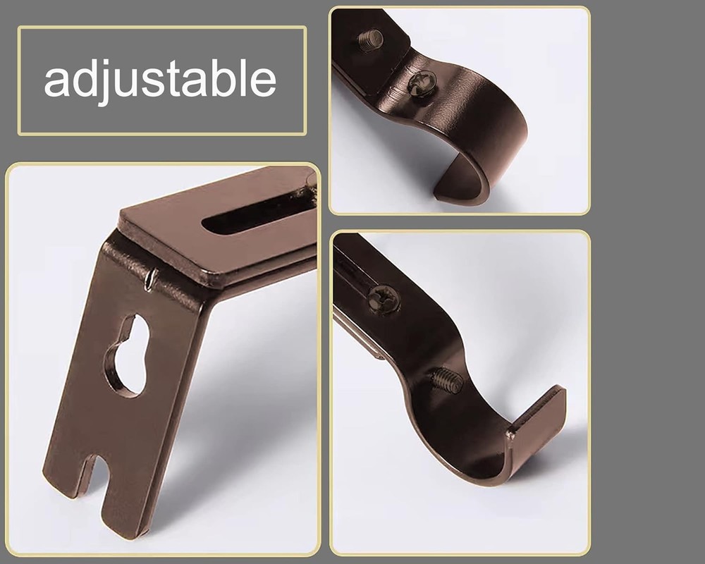 Curtain Rod Brackets for Adjustable, 2 Pack Premium Bracket Brown