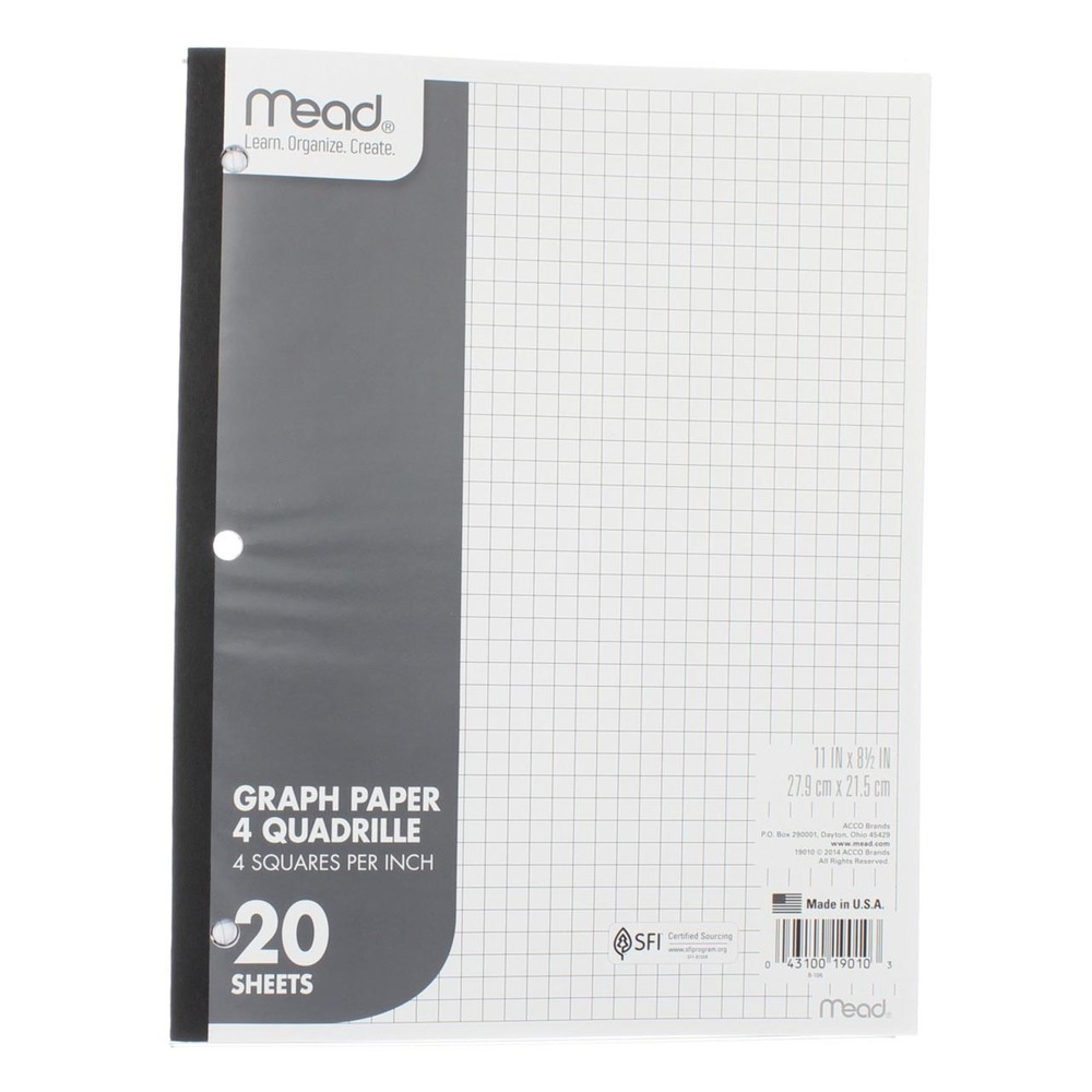 3 Pack Mead Learn. Organize. Create. Graph Paper 4 Squares per Inch Graph Pap...
