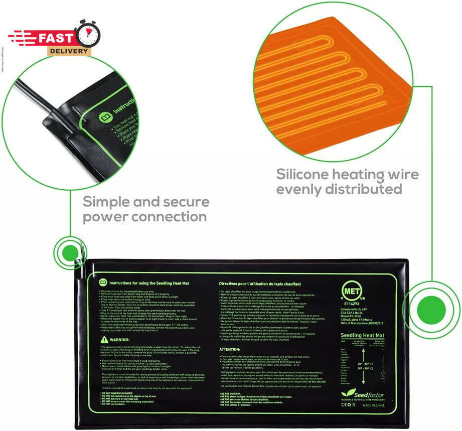 MET Certified Seedling Heat Mat, Seedfactor Waterproof Durable Germination Stati