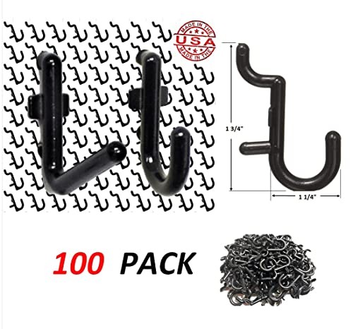 100Pcs Pegboard Accessory Peg Hook Set – Durable, Self-Locking Black 1/4" J