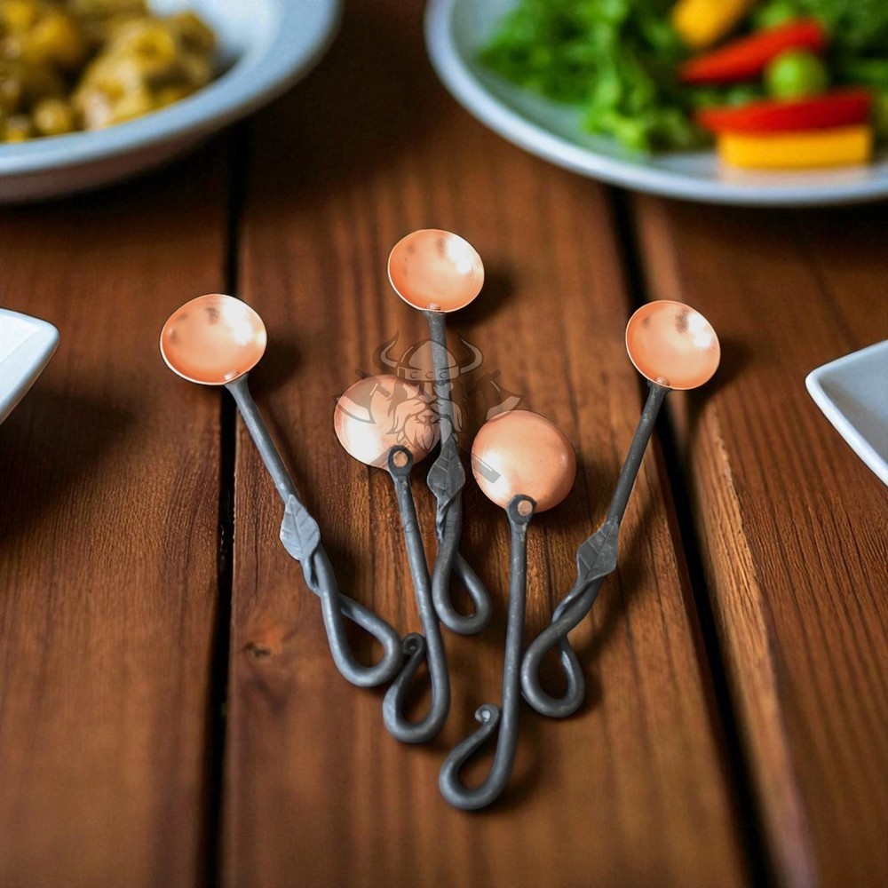 Hand Forged Copper Spoon with Iron Handle Rustic Medieval Kitchen Serving Spoon