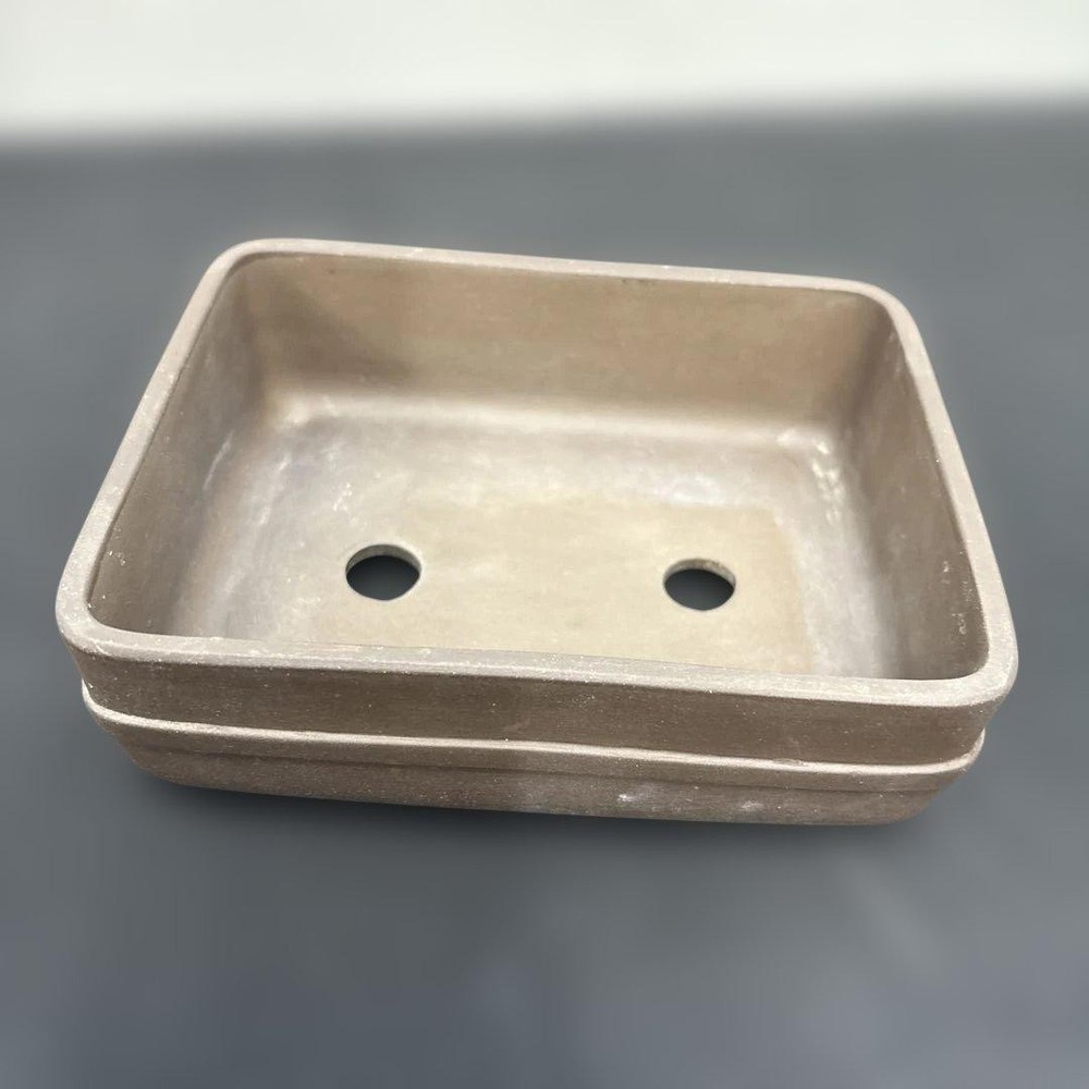 Beige Pottery Rectangular Bonsai Pot Japanese Art Shape Miniature Tree Container