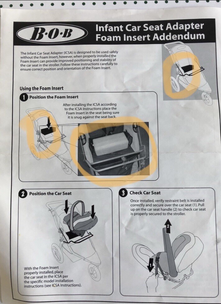 Bob Stroller Infant Car Seat Adapter Foam Insert Addendum - CS0710
