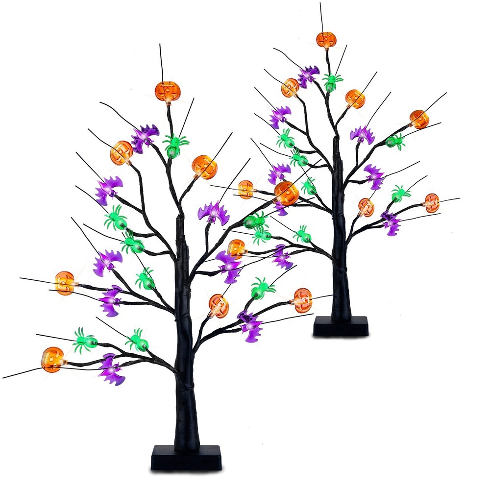 2 Pack 1.97FT Lighted Halloween Trees Indoor Tabletop Decorations Tree Lights