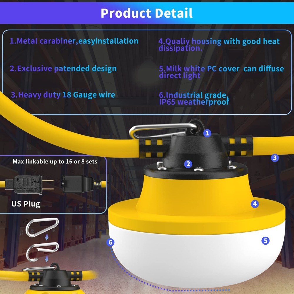 New Upgrade 50FT Construction String Lights LED Industrial Grade Best for Con...