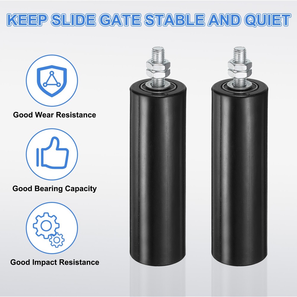 2Pcs Slide Gate Guide Roller, 6" Nylon Sliding Gate Support Assembly, Black
