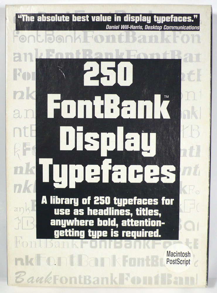 250 FontBank Display Typefaces Postscript For Macintosh on 3.5" Floppy Disks