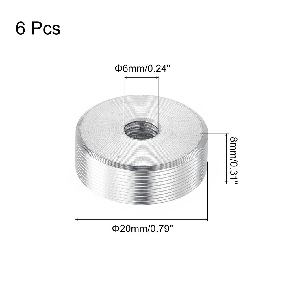 M6 Thread 20mm Diameter Round Shape Aluminum Disc Hardware 6pcs, Silver