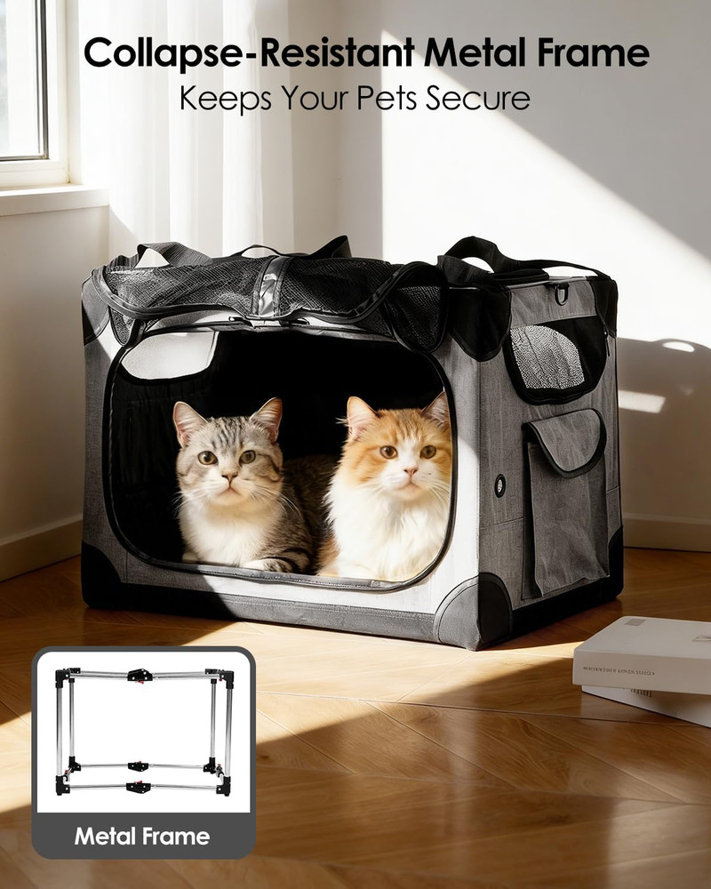 Extra Large Cat Carrier for 2 Cats, XL with Removable Divider, Foldable Soft-Sid
