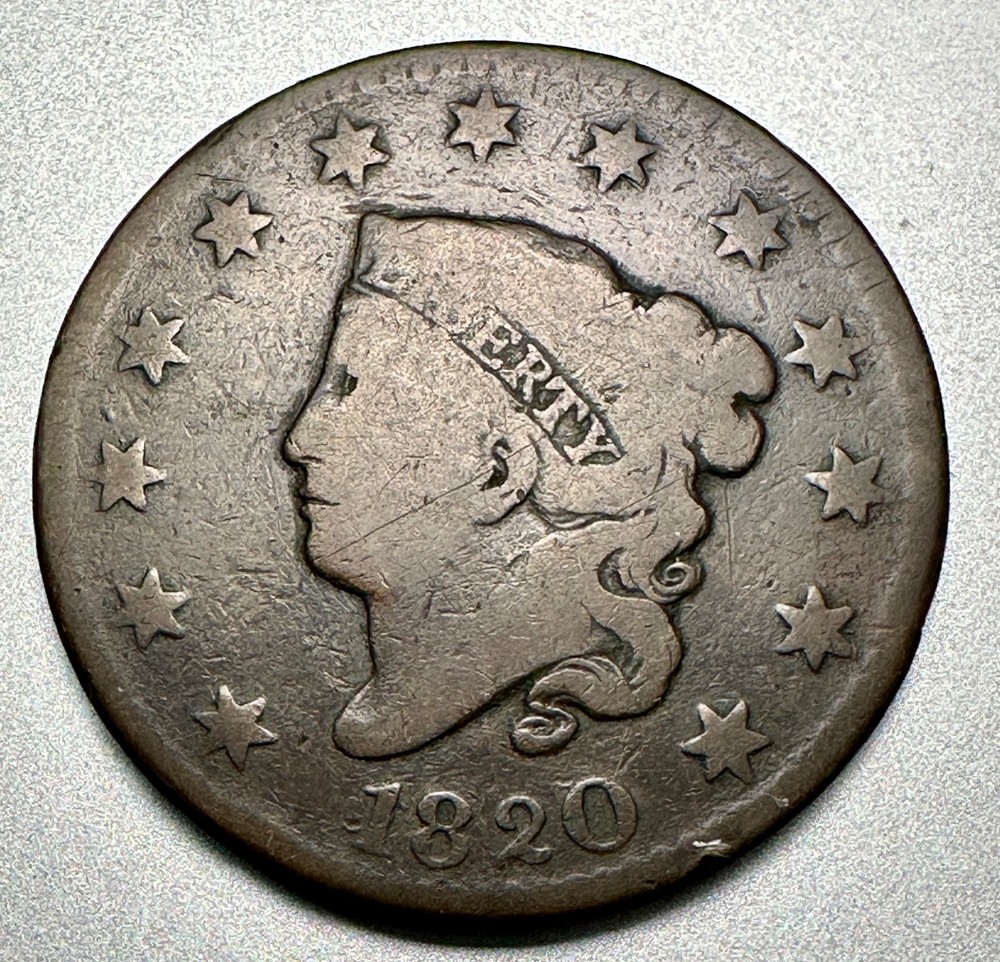1820  CORNET HEAD LARGE CENT   NICE DETAIIL  #1608