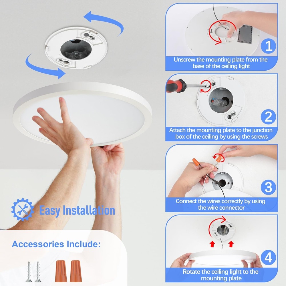 SunRider LED Flush Mount Ceiling Light Fixture, 5000K Daylight Whit... Fast Ship