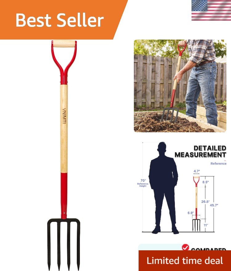 Garden Fork,4-Tine Spading Fork,Compost Fork,Steel Digging Fork,45Inch,Steel ...