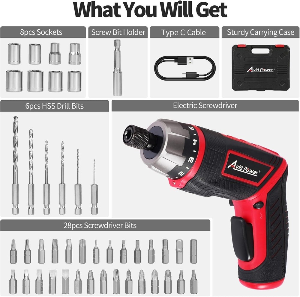 Compact Cordless Screwdriver with 50in-lbs Torque & LED Light for Precision