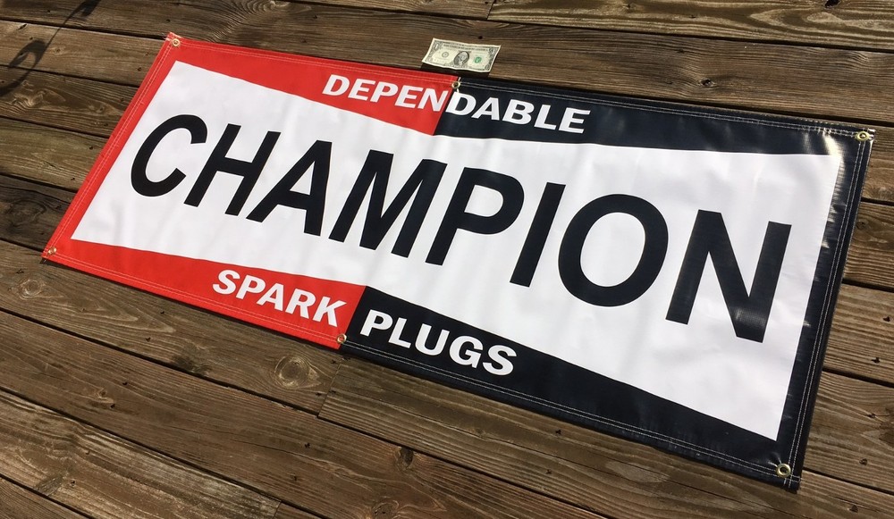CHAMPION SPARK PLUG Garage Banner Sign (Large 2'x5')
