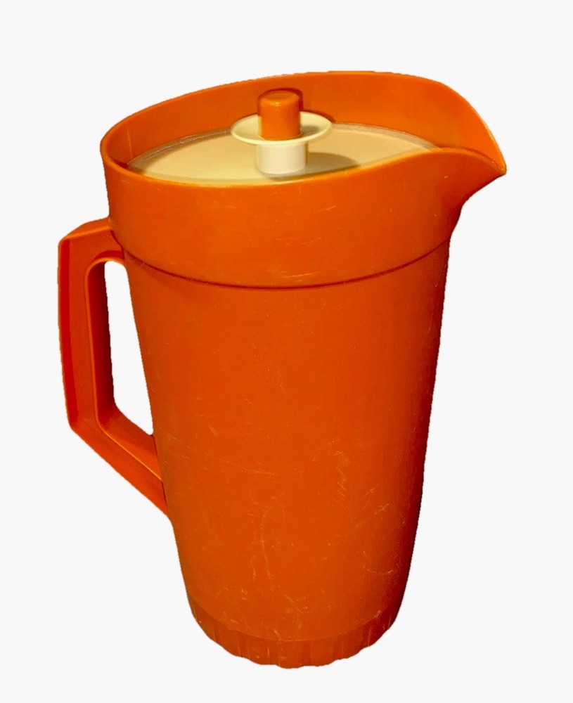 Vintage Tupperware2QtHarvest Orange~PitcherW/Handle800-4 &Push Button Lid 801-12
