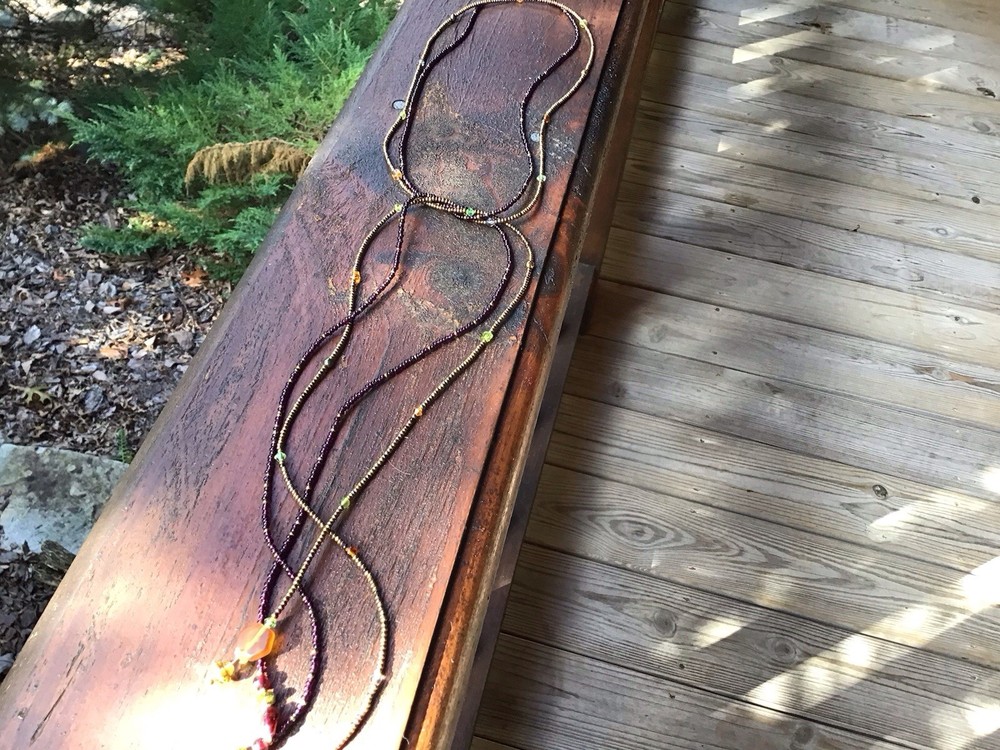 Seed Bead Lariat Necklace With Larger Stones On Bottom BOHO