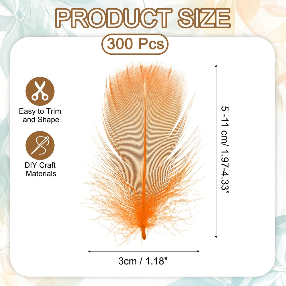 300 Pcs Orange Craft Feathers, 2-4 Inch Colored Fluffy Feathers