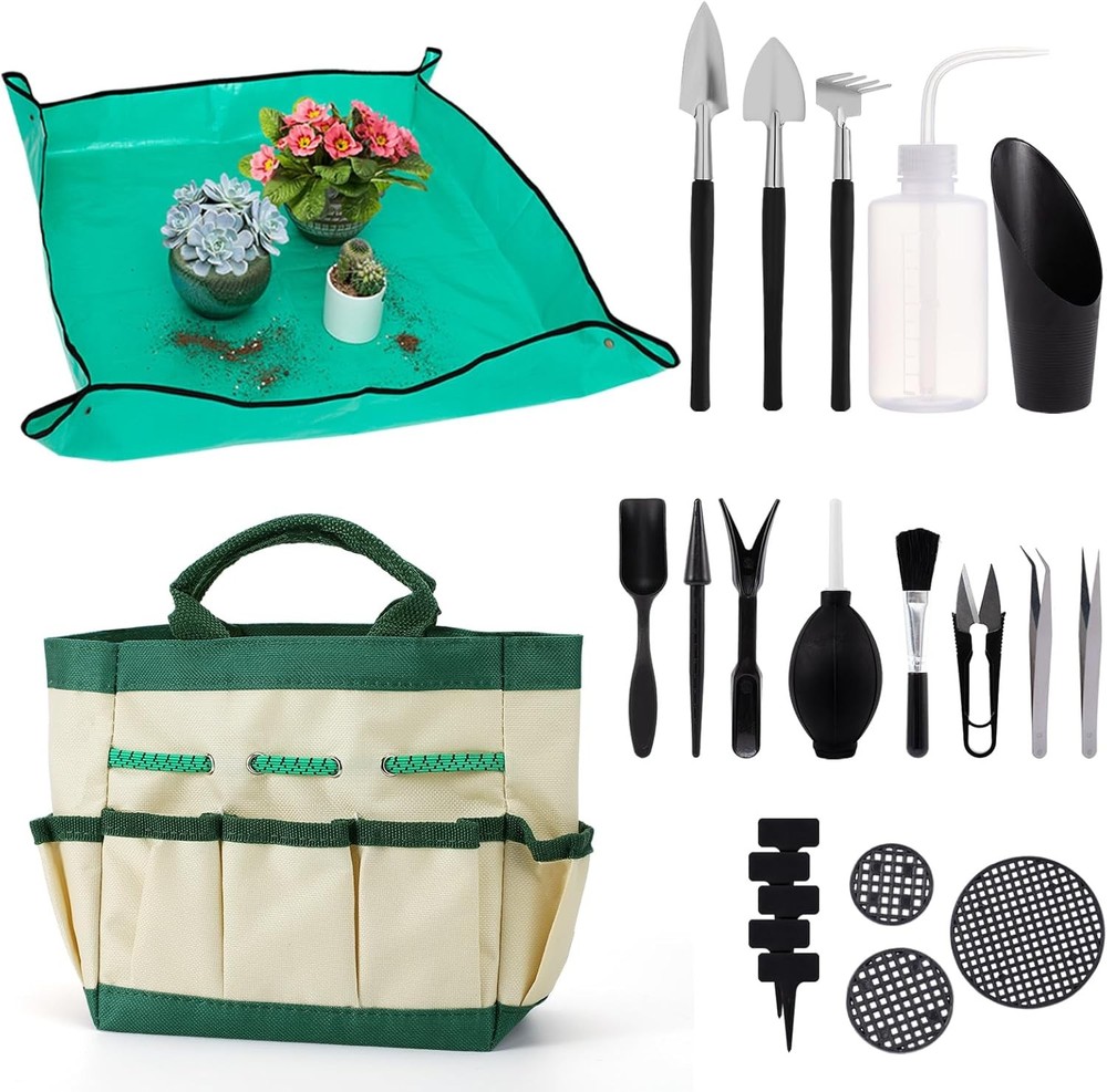 Indoor plant repotting mat tool set