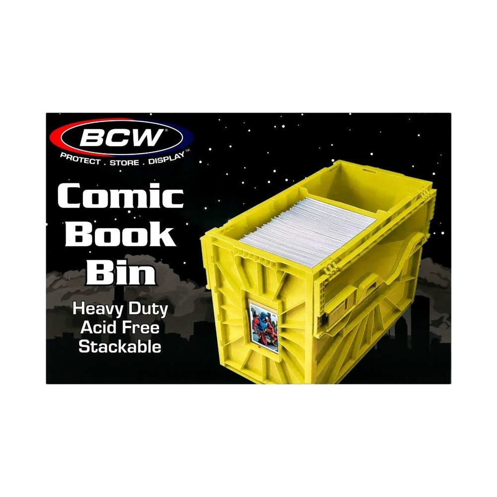 x2 BCW Short Comic Book Bins Heavy Duty Stackable Plastic Boxs Hold 150 Yellow