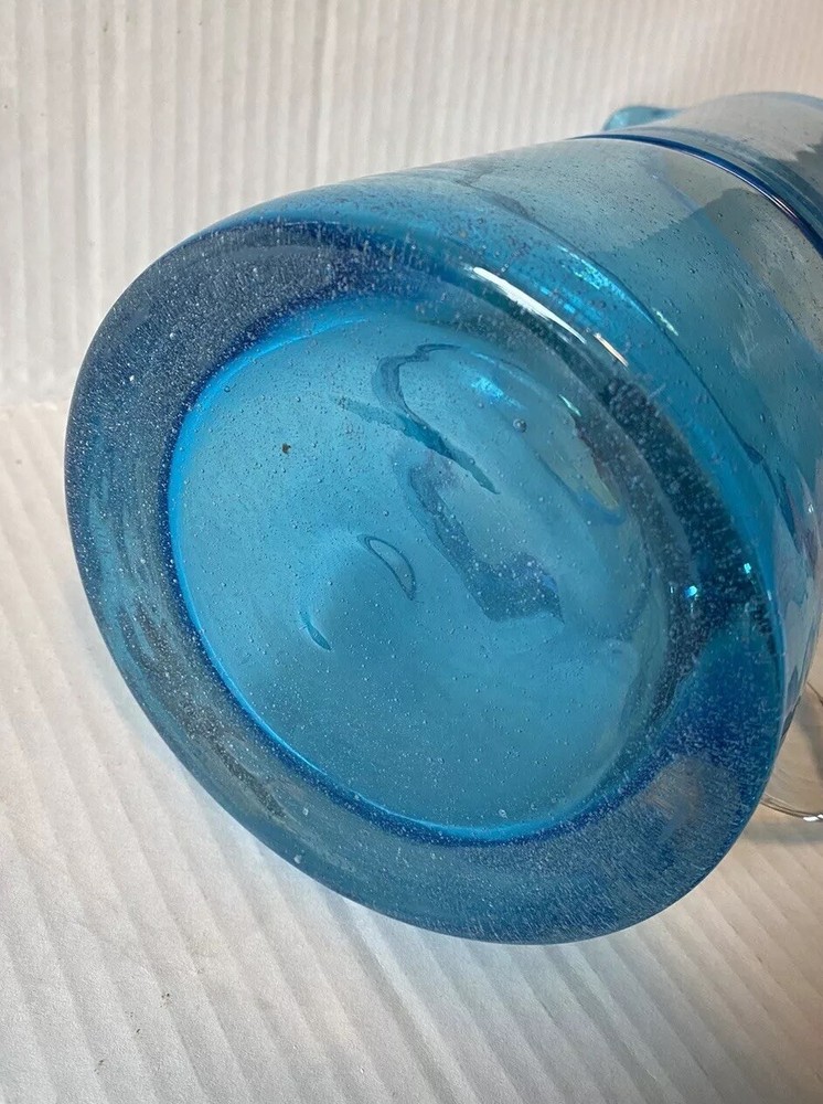 Sonoma Kitchen Hand Blown Blue Bubble Glass Pitcher Band Large
