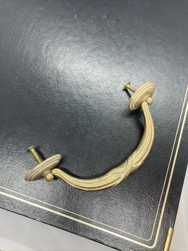 Old Drawer Drop Handle Bail Pull Solid Brass Vintage 5” Center Holes Heavy