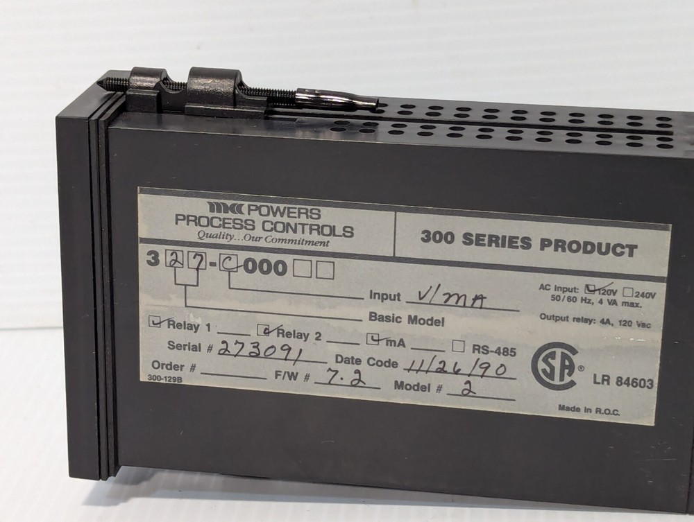 Powers Process Controls 327-C000 digital panel meter, input V/MA - Free Shipping
