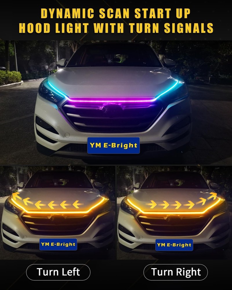 RGB Hood Light Strip with Sequential Turn Signal Indicator Function Waterproo...