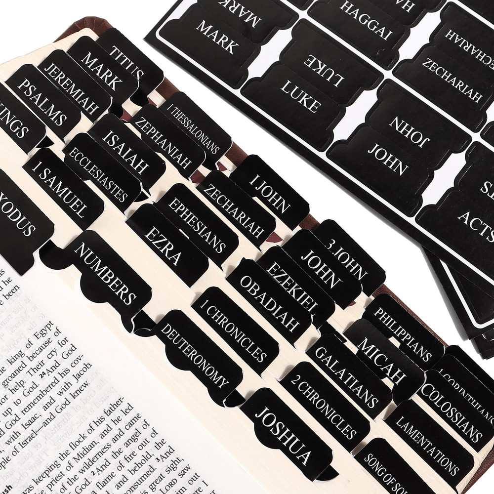 Black Bible Tabs for Men Paper Index Tabs for Scripture Study & Chapter