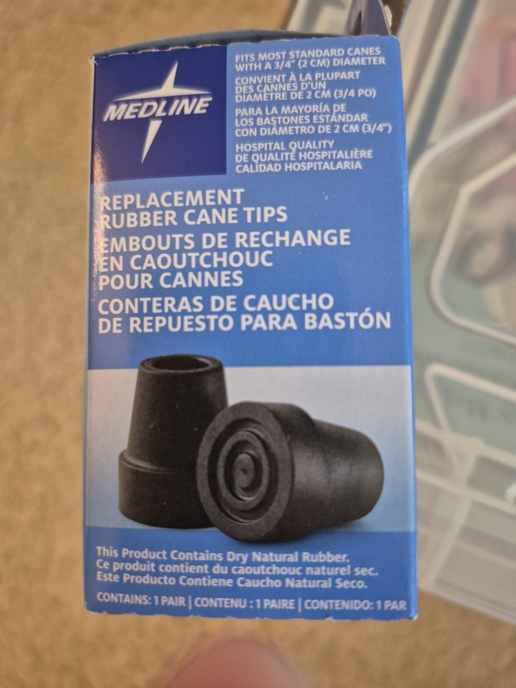 Medline Rubber Replacement Cane Tips Fits Most Canes With 3/4" Diameter - 2 Tips