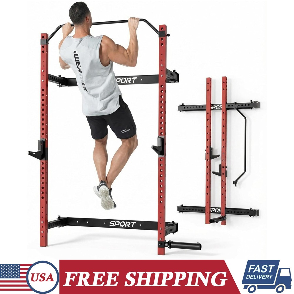 1000LBS Foldable Wall Mounted Squat Rack Strength Training Workout for Home Gym
