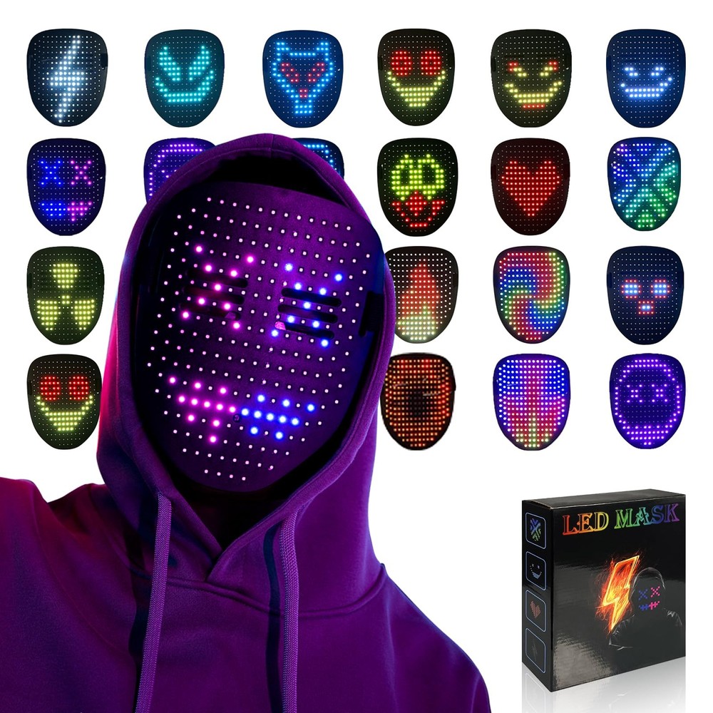 Led Mask with Gesture Sensing, Light up mask with 50 Pattern Display for Men/...