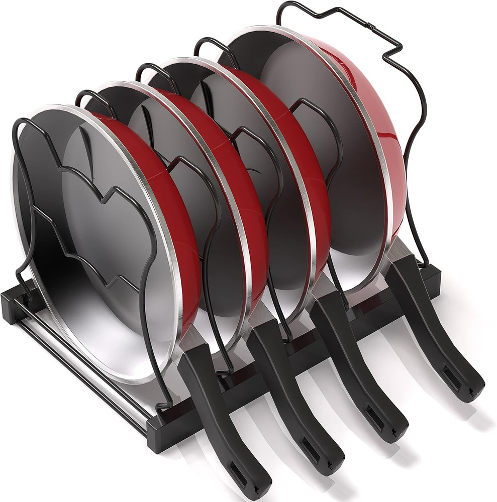 Heavy-Duty Pan Organizer - 5-Tier Rack for Cast Iron Skillets - Easy Storage