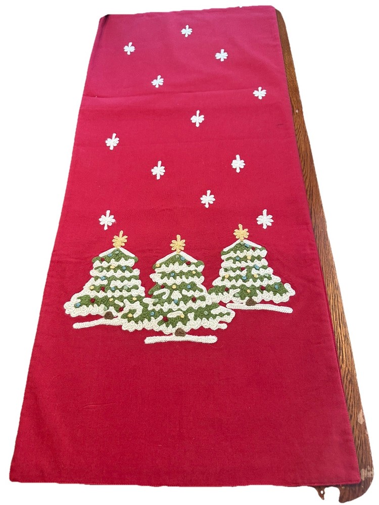 Table Runner Pottery Barn Christmas Tree Snow Flake Crewel Work 18x108” New