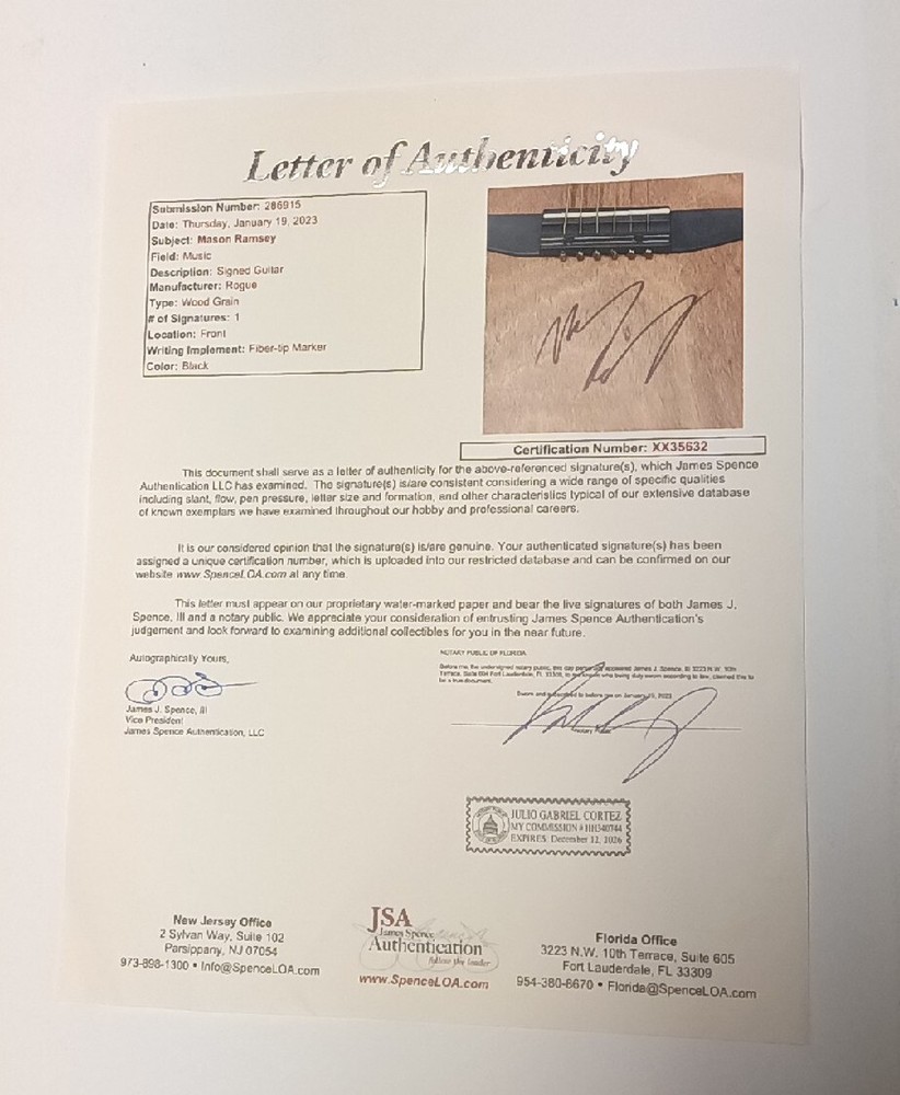 MASON RAMSEY SIGNED Guitar JSA COA